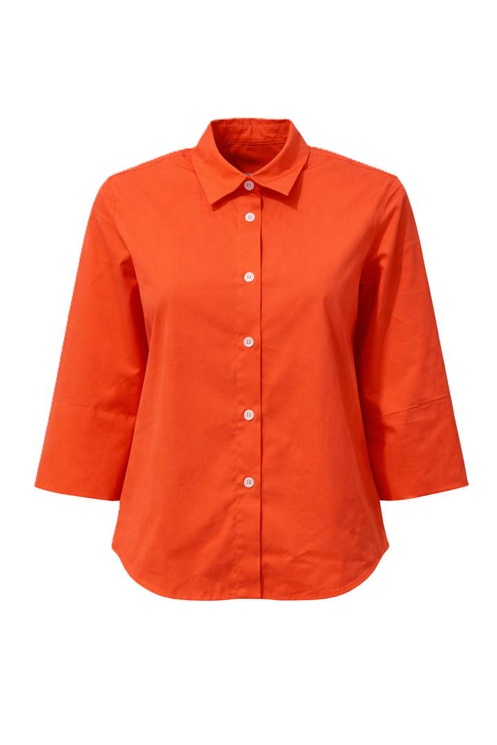 Hemdbluse The White Shirt in orange. Diese klassische Hemdbluse überzeugt mit ihrem Hemdkragen und der durchgehenden Knopfleiste. Sie hat halblange Ärmel und eine Rückenfalte.