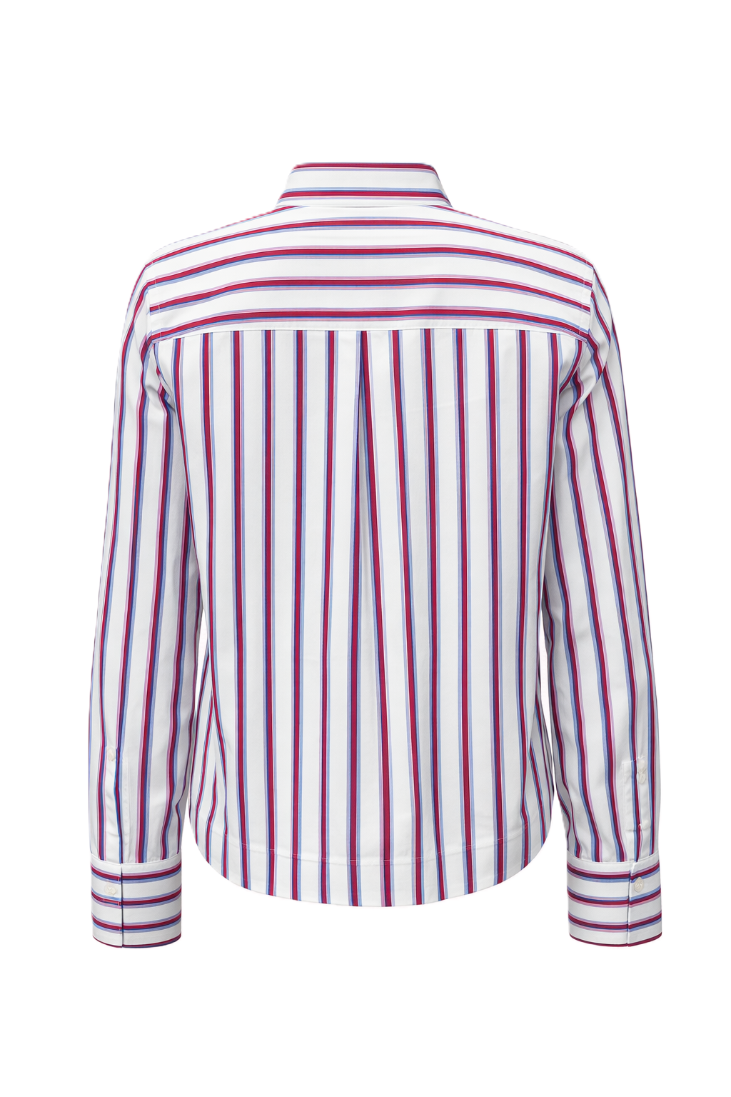 Hemdbluse The White Shirt in rot und weiß. Dieses klassische Langarm-Hemd hat einen Hemdkragen und eine aufgesetzte Brusttasche. Die Rückenfalte verleiht dem Modell eine lässige Note, während die durchgehende Knopfleiste und die Einknopf-Manschetten das Design stilvoll abrunden.