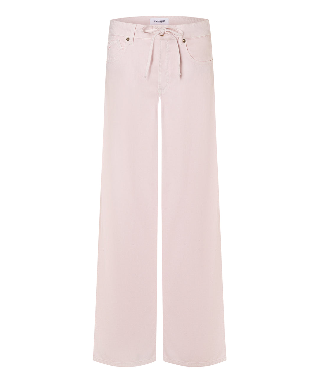 Hose Cambio Baggy. Schöne sommerliche Hose in rosa. Die Hose hat ein langes gerades Bein und Taschen. Man kann sie mit einem Knopf verschließen. Zusätzlich gibt es noch ein dekoratives Bindeband am Bund. Die Ware ist sehr leicht und fließend.