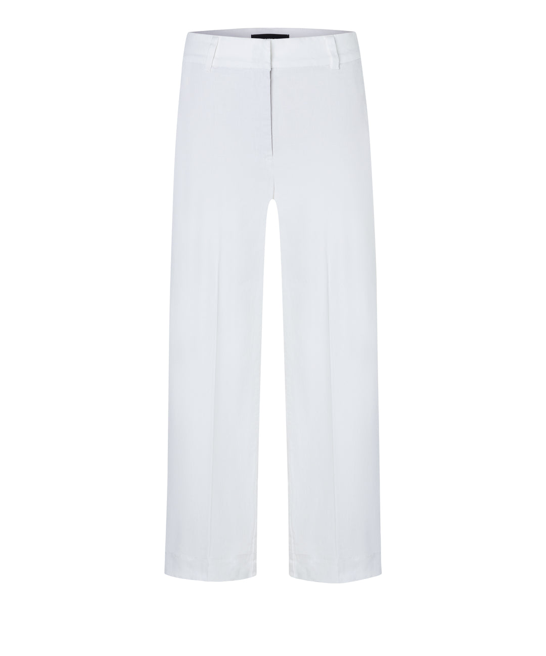 Diese luftige weiße Leinenhose hat einen verdeckten Reiß- und Knopfverschluss, seitliche Eingriffstaschen und eine Bügelfalte, die der Hose eine elegante Note verleiht.
