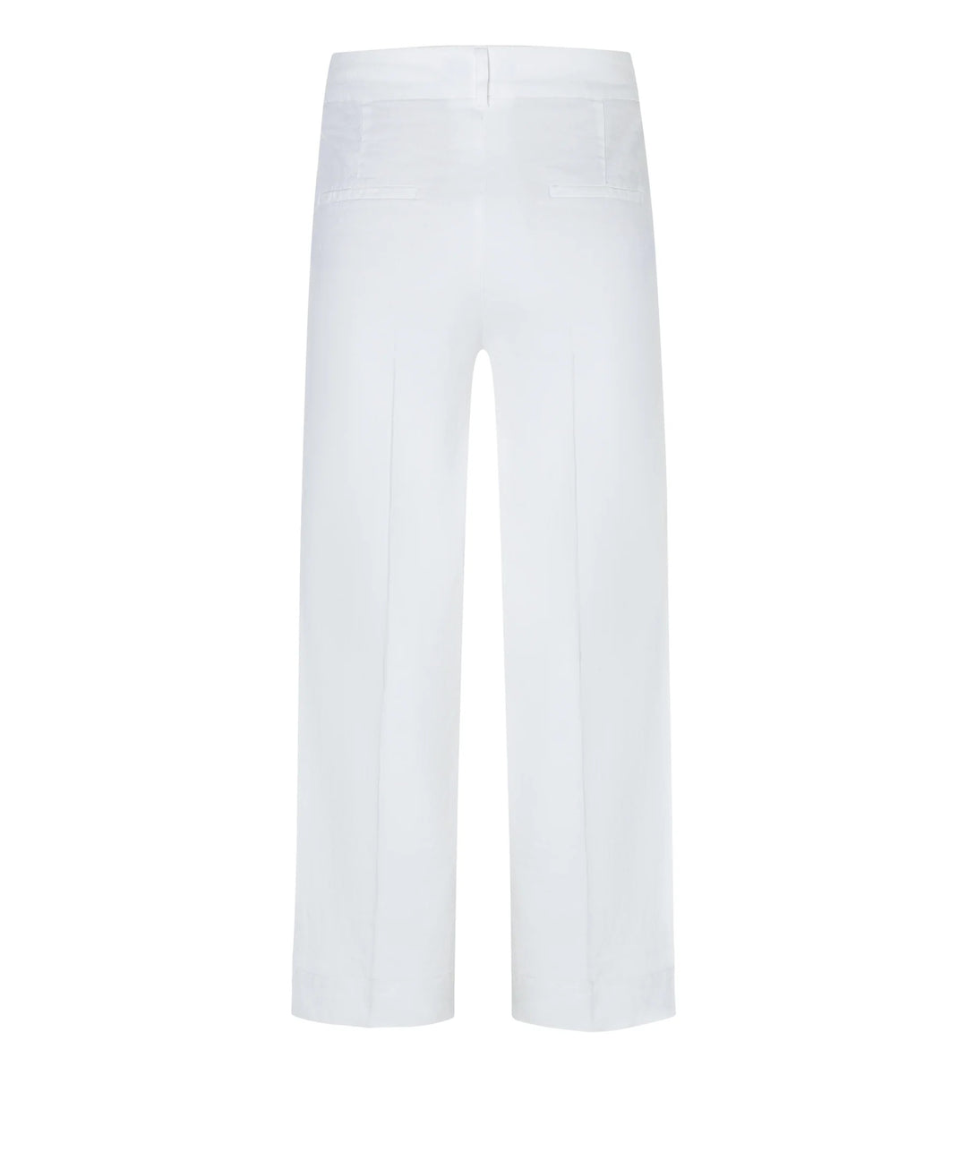 Diese luftige weiße Leinenhose hat einen verdeckten Reiß- und Knopfverschluss, seitliche Eingriffstaschen und eine Bügelfalte, die der Hose eine elegante Note verleiht.