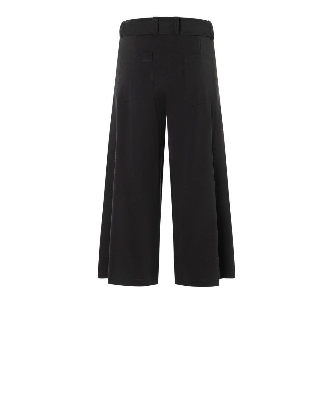 Hose Cambio Celeste. Lässig fallende Hose in schwarz. Die Hose ist verkürzt und hat einen leicht fallenden Stoff. Sie hat einen Gürtel und seitliche Einschubtaschen. Die Hose hat ein weit fallendes und weites Bein.
