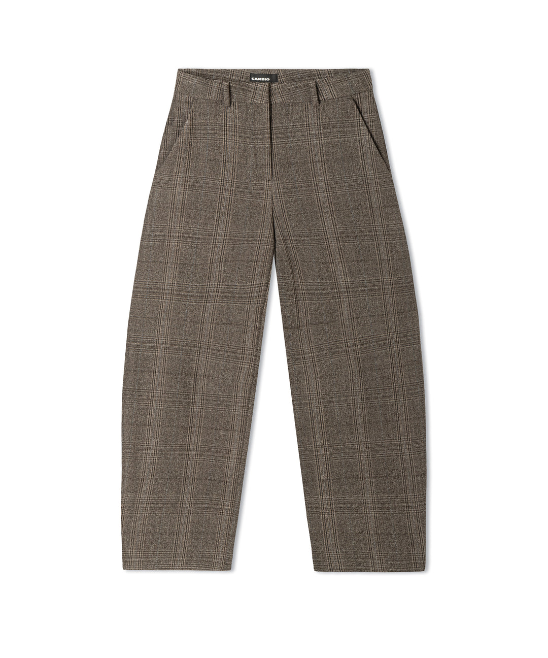 Hose Cambio Edita in braun. Coole Karohose von Cambio. Die Hose ist in sich braun gemustert und hat ein verkürztes Bein. Die Hose ist leicht ballonförmig geschnitten und hat seitliche Eingriffstaschen. Man kann sie mit einem Knopf und einem Reißverschluss verschließen. Die Hose hat Gürtelschlaufen.