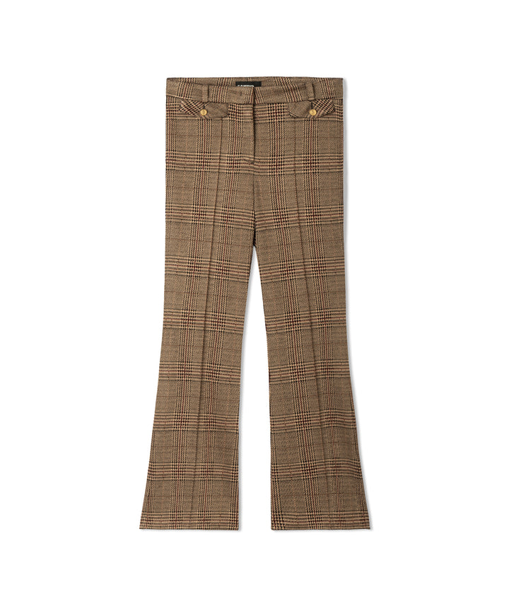 Hose Cambio Fleur cropped kariert caramello . Diese Hose ist der perfekte Begleiter für den Winter, da sie alle wichtigen Farben im Stoff vereint. Sie ist leicht verkürzt geschnitten und hat einen Gummibund. Zwei aufgesetzte kleine Taschen mit Goldknopf runden das Design ab. Auf der Rückseite befinden sich Stecktaschen. 