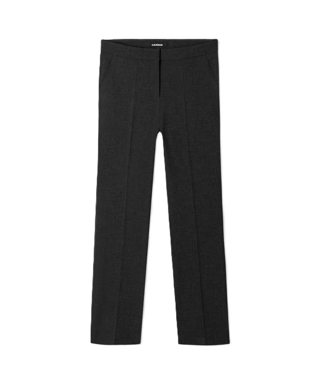 Hose Cambio Sugar in Schwarz. Weites, leicht ausgestelltes Bein mit Bundfalten und Gürtelschlaufen. Verdeckter Verschluss, seitliche Eingrifftaschen und zwei Gesäßtaschen. Elastisches Material.