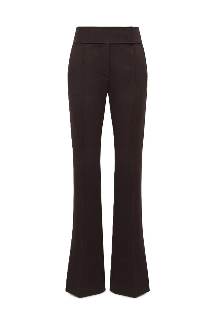 Hose Emotional Essence pants in dark chocolate braun von Dorothee Schumacher. Die Hose ist lang geschnitten, mit Kick und Biese und Gürtelschlaufen. 