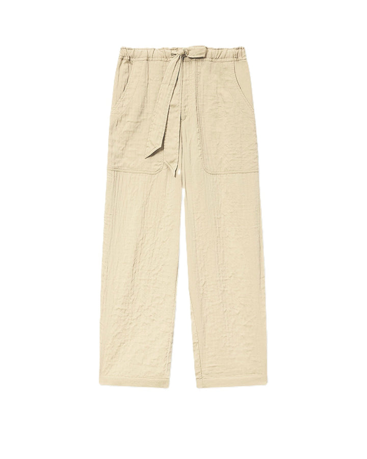 Hose Isabel Marant BILNA in ecru. Diese leichte Hose von Isabel Marant aus strukturiertem Baumwollmischgewebe ist gerade geschnitten und hat einen elastischen Bund mit Bindeband. Sie hat seitliche Eingriffstaschen im Cavalière-Stil und eine Paspeltasche hinten.