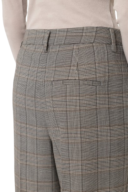 Graue Karo-Hose von Luisa Cerano im Glencheck-Dessin mit Tapered-Schnitt, Bundfalten und verkürzter Länge.