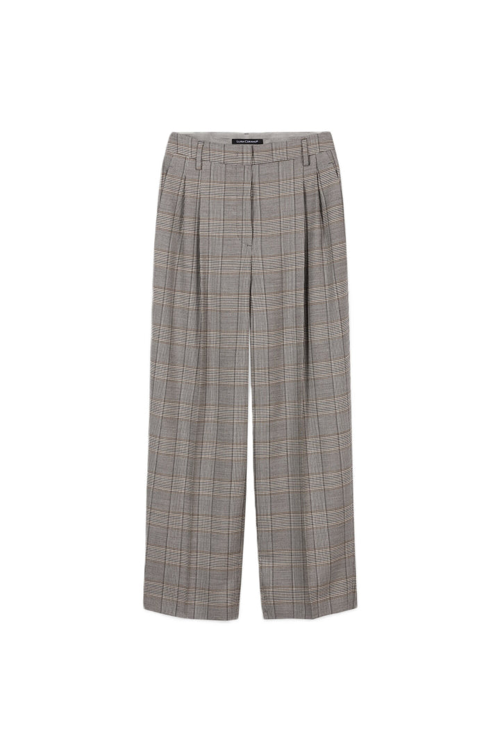 Graue Karo-Hose von Luisa Cerano im Glencheck-Dessin mit Tapered-Schnitt, Bundfalten und verkürzter Länge.