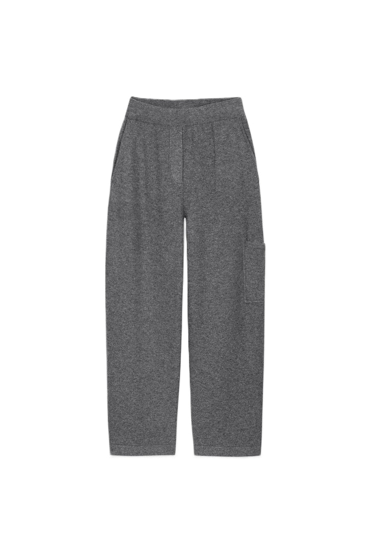 Graue Cargo-Hose von Luisa Cerano aus Kaschmir-Woll-Mix mit weitem, verkürztem Schnitt, elastischem Bund und aufgesetzter Beintasche.