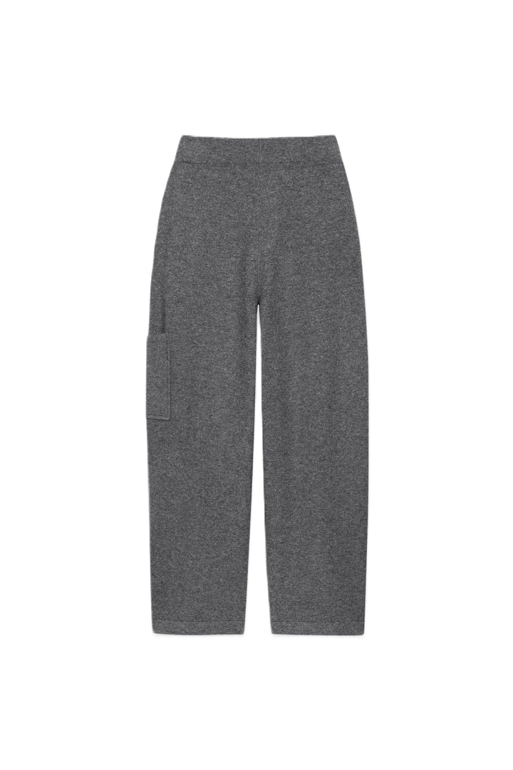 Graue Cargo-Hose von Luisa Cerano aus Kaschmir-Woll-Mix mit weitem, verkürztem Schnitt, elastischem Bund und aufgesetzter Beintasche.
