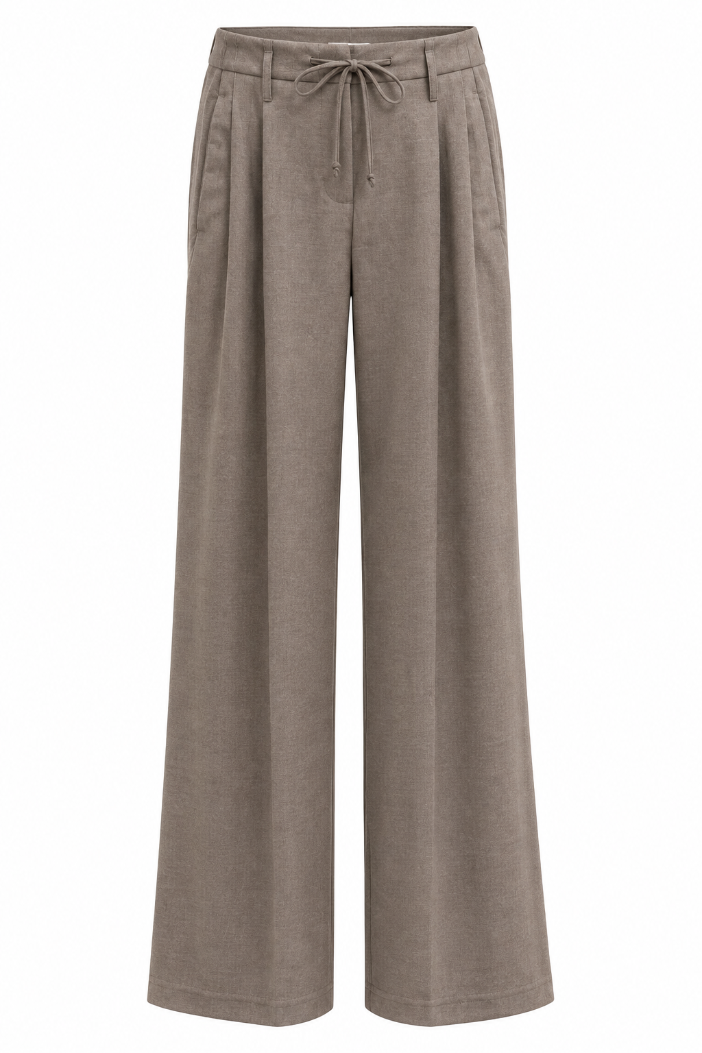 Braune Wide-Leg-Hose von Narli mit weitem, fließendem Bein, klassischen Bügelfalten, verstellbarem Kordelzug, Gürtelschlaufen und seitlichen Eingriffstaschen.