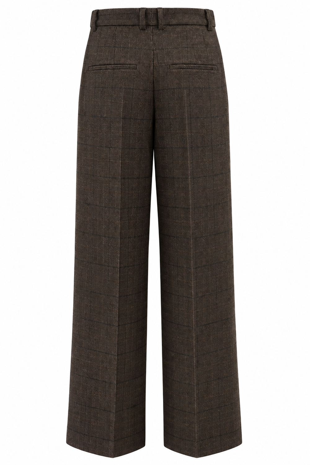 Hose Oui in Braun kariert. Elegante Anzugshose mit Bundfalten und klassischen Bügelfalten. Verdeckter Reißverschluss und Gürtelschlaufen. Zwei seitliche Hosentaschen und angedeutete Gesäßtaschen.