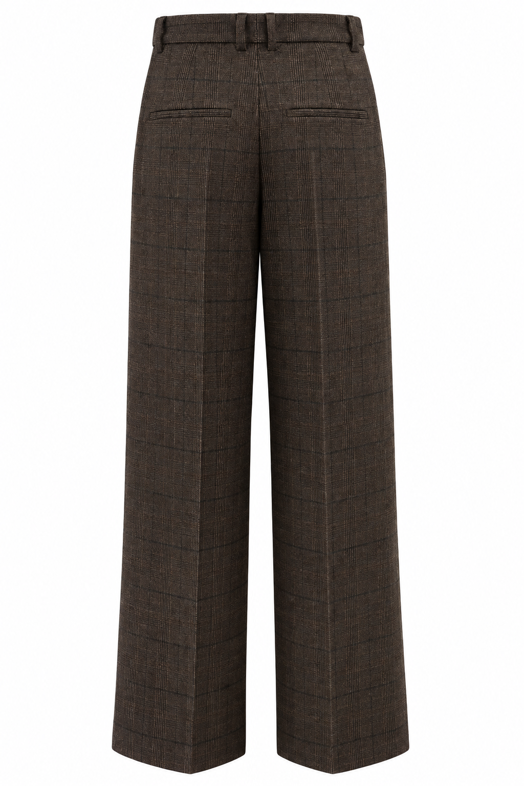 Hose Oui in Braun kariert. Elegante Anzugshose mit Bundfalten und klassischen Bügelfalten. Verdeckter Reißverschluss und Gürtelschlaufen. Zwei seitliche Hosentaschen und angedeutete Gesäßtaschen.
