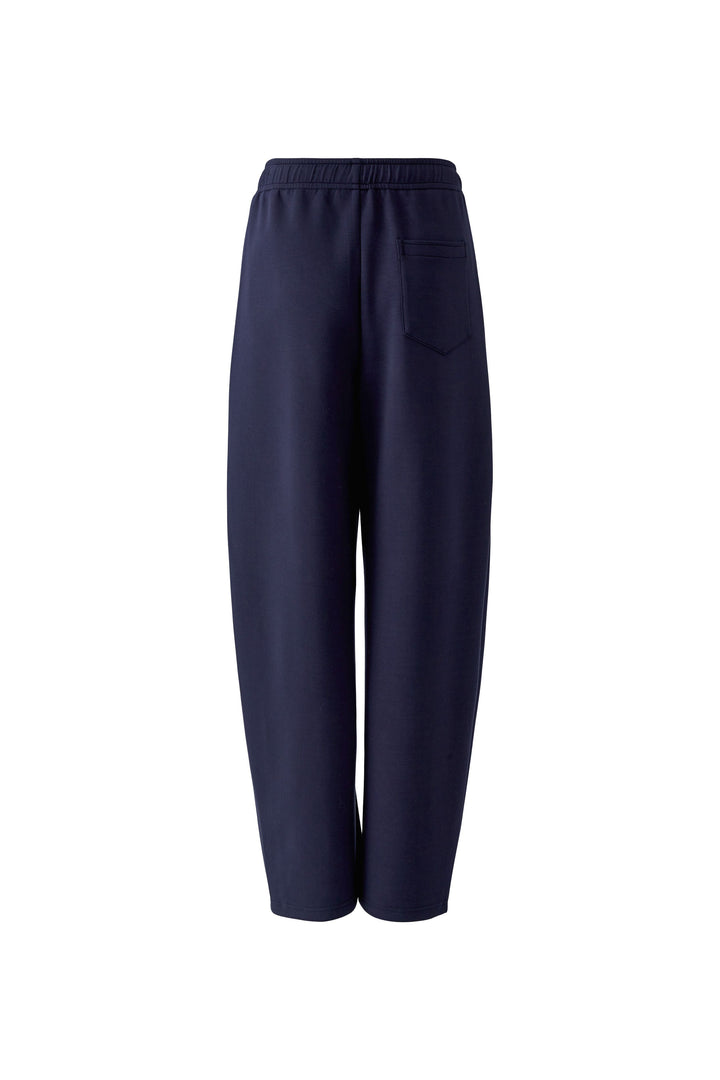Dunkelblaue Hose von Oui im Barrel Fit aus weicher Scuba-Qualität mit Gummibund und verkürztem Schnitt.