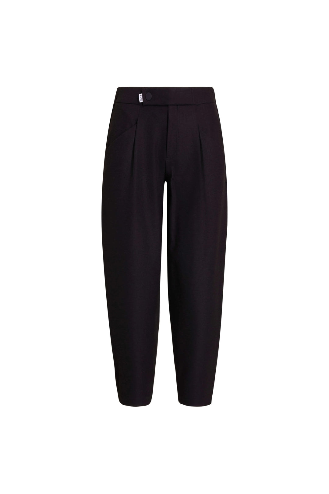 lhouette und leicht verkürztem Bein. Bundfalten und Bügelfalten. Eingearbeiteter Gummibund mit Riegel und Druckknopf. Joggpant-inspirierter Schnitt.