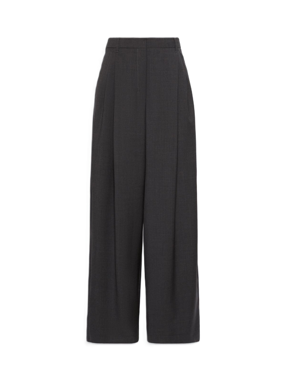 Hose S Max Mara SMMTARO in anthrazit. Diese Palazzohose hat ein weites Bein und doppelte Bundfalten vorne an der Taille. Die Hose ist lang und weit geschnitten und hat einen leichten Stretchanteil. Sie hat einen hohen Bund, einen Reißverschluss mit Patte und einem Häkchen. Die Taschen sind schräg angesetzt. 