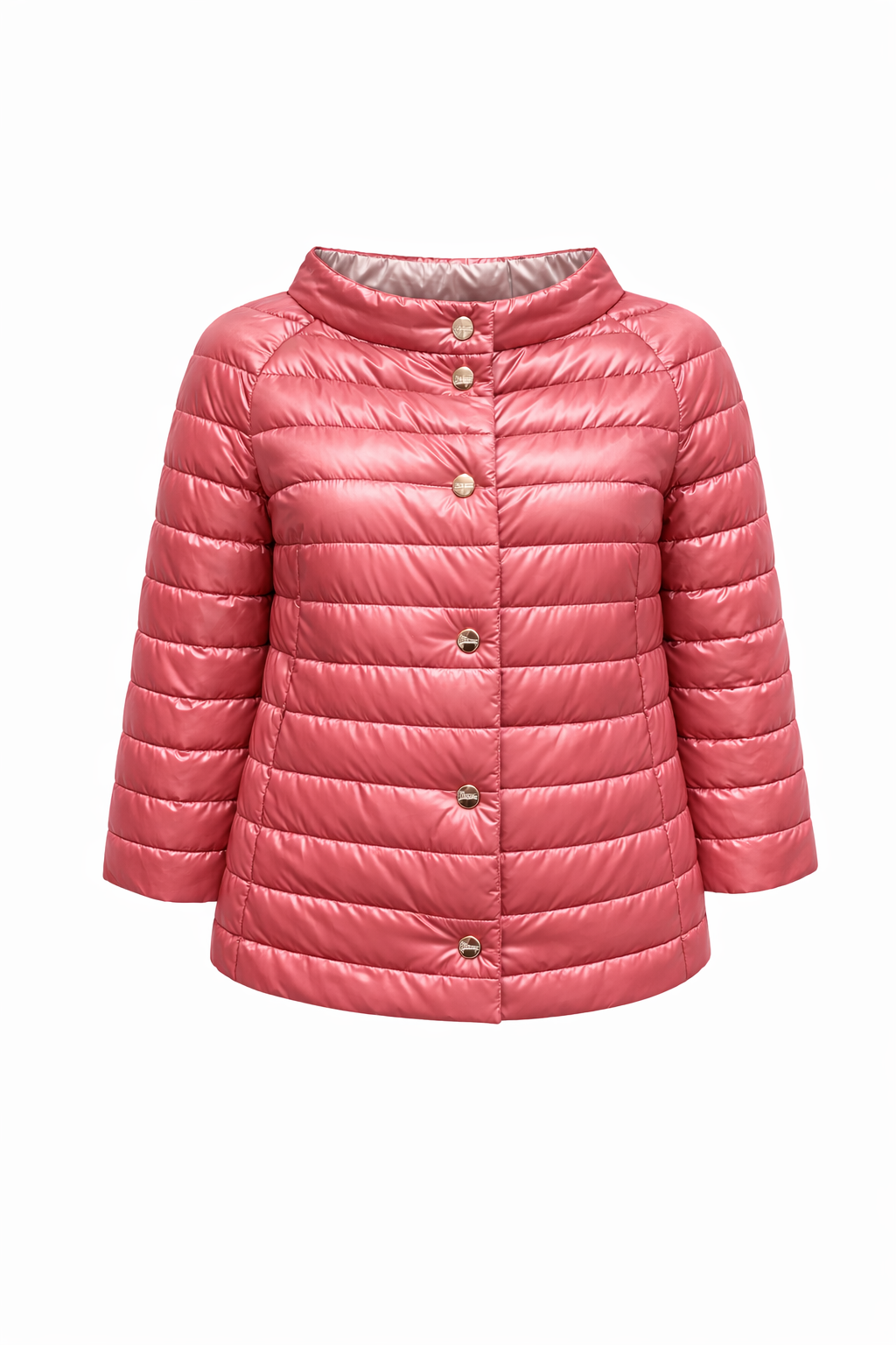 Jacke von Herno ist Wendbar und hat Druckknöpfe. Die Jacke hat eine Seite in rosa die andere in erdbeerfarben. Sie hat 3/4 Ärmel und ist eine Leichtdaube mit Druckknöpfden. 