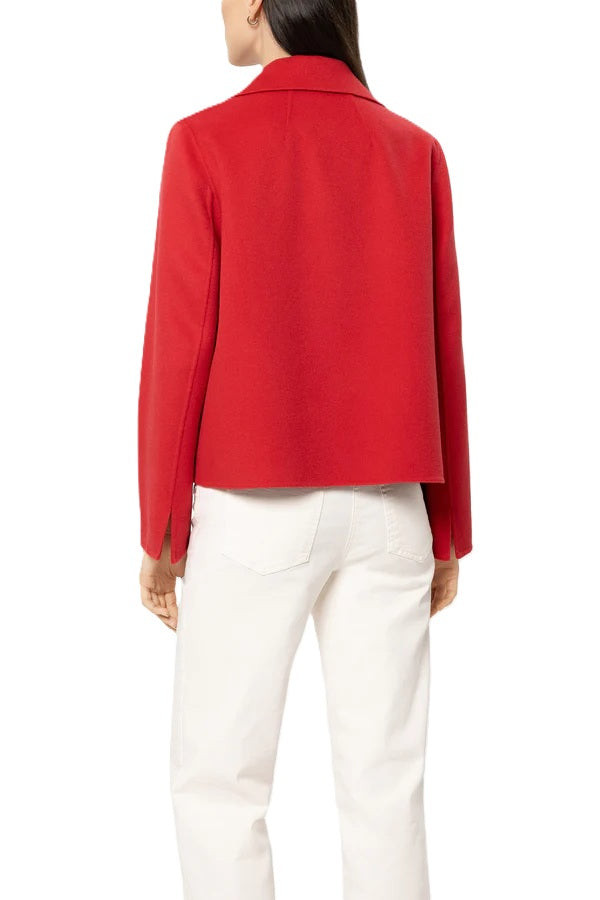 Jacke von Luisa Cerano aus Doubleface. Cabanjacke in rot. Doppelreiher mit Kragen und Taschen.