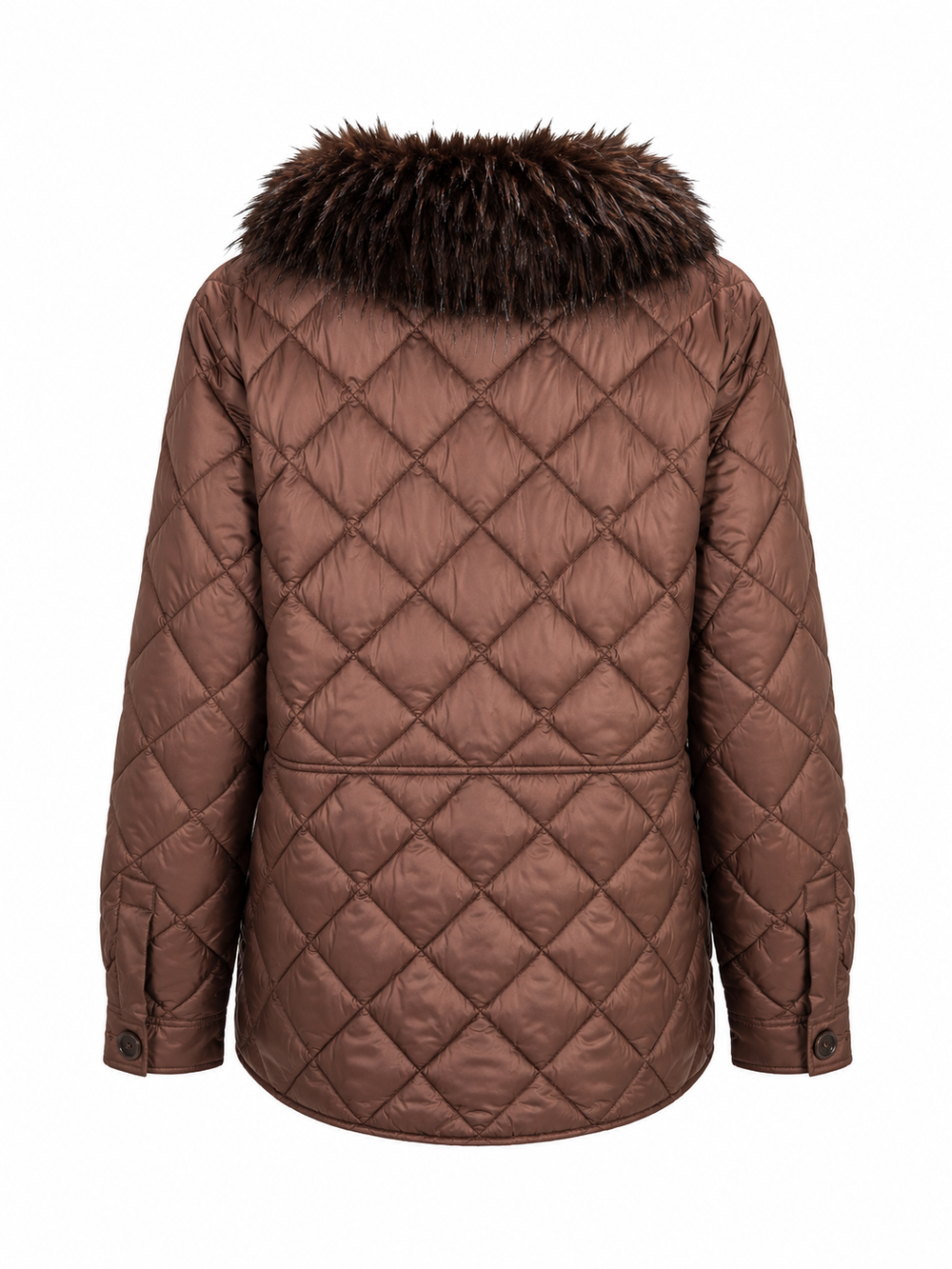 Jacke Milestone MSMelina in braun. Die Jacke ist komplett gesteppt und einen abnehmbaren Federkragen. Sie hat aufgesetzte Taschen und schöne Knöpfe. Die Jacke ist mittellang und leicht. 