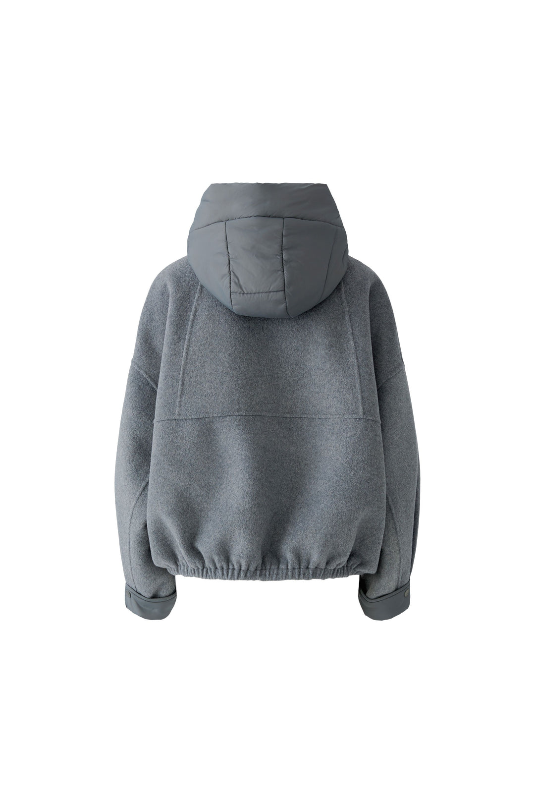 Graue Jacke von Oui aus Wollgemisch mit Nylon-Kapuze, Reißverschluss und Tunnelzug.