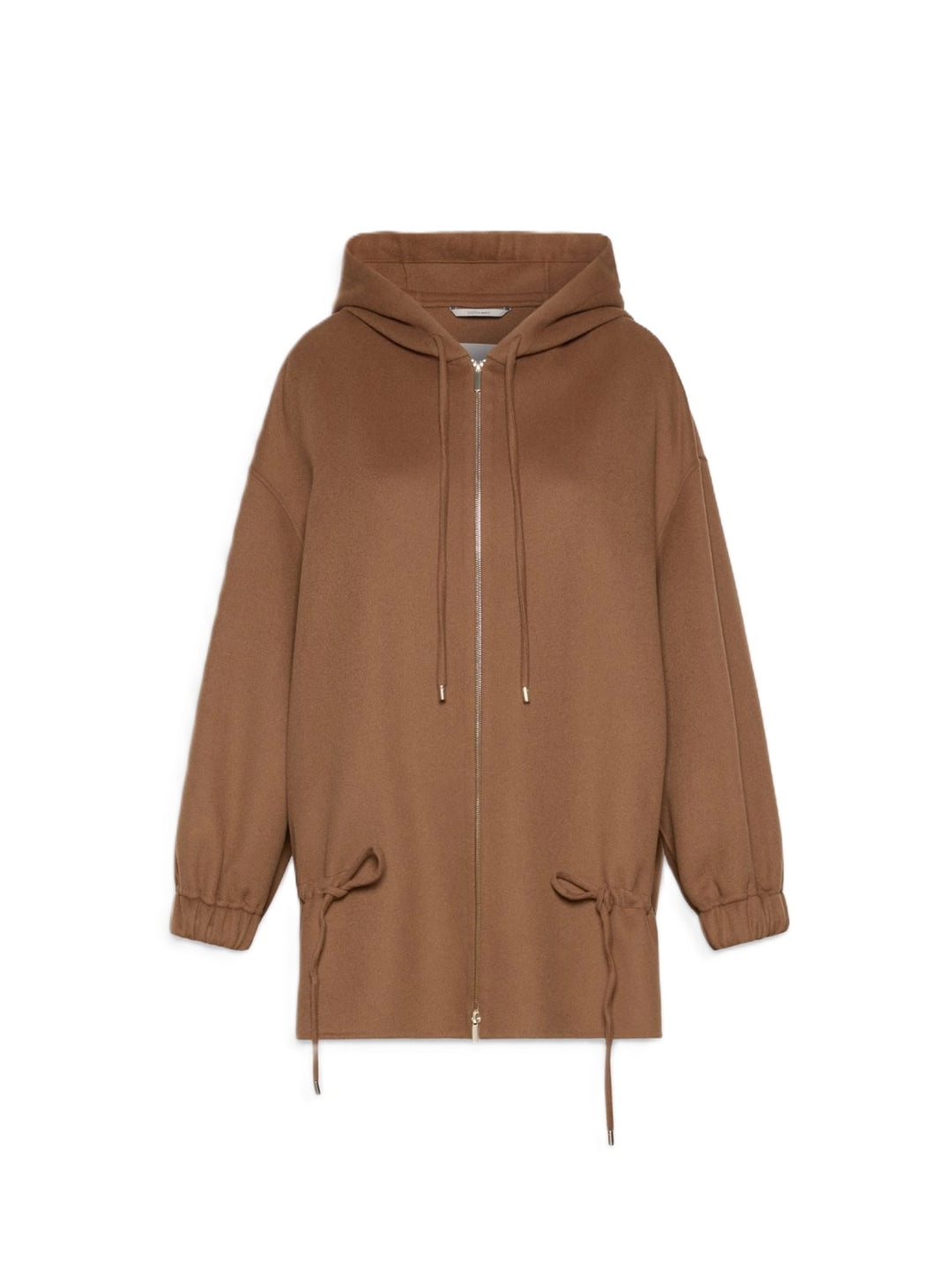 Mantel S Max Mara SMMADRIANA. Lässiger Kurzmantel in camel. Der Mantel hat Kapuze und einen Zip. Sie ist bis über den Po geschnitten und hat am Saum einen Tunnelzug zum Verstellen. Dies erzeugt eine leichte Schößchenoptik. 