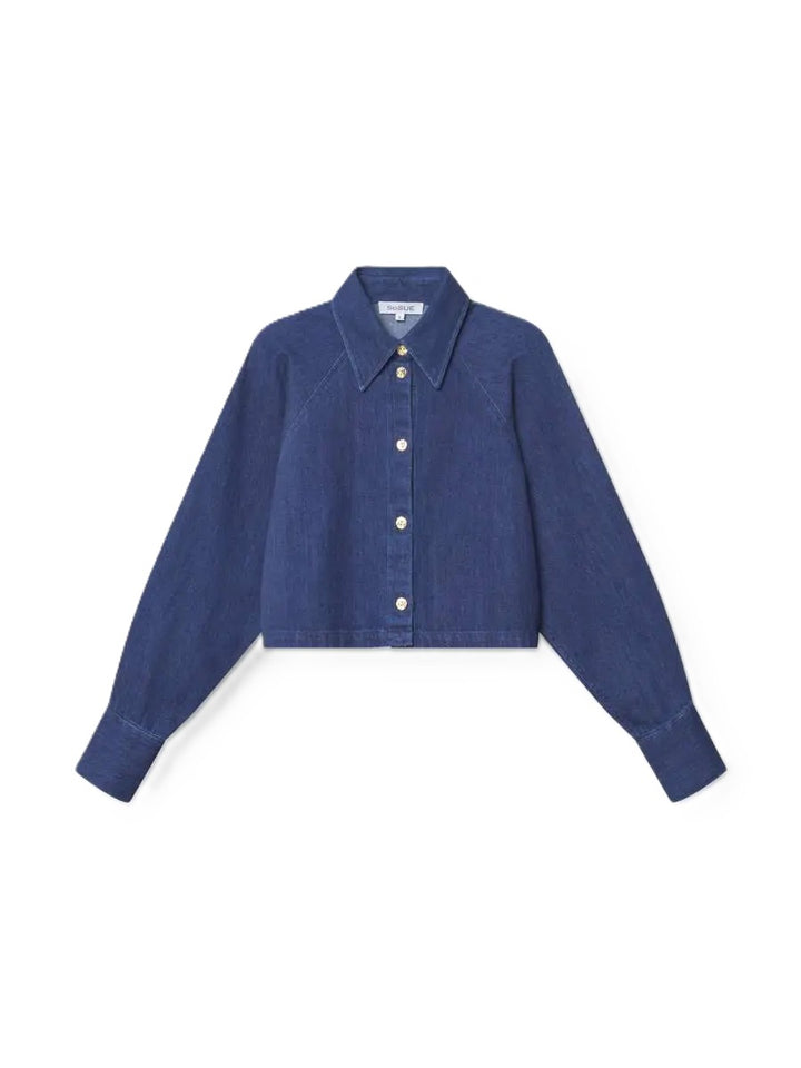 Jeansjacke von So Sue mit weitem Ärmel und Kragen. Knöpfe und verkürztem Schnitt in denim Bau. 