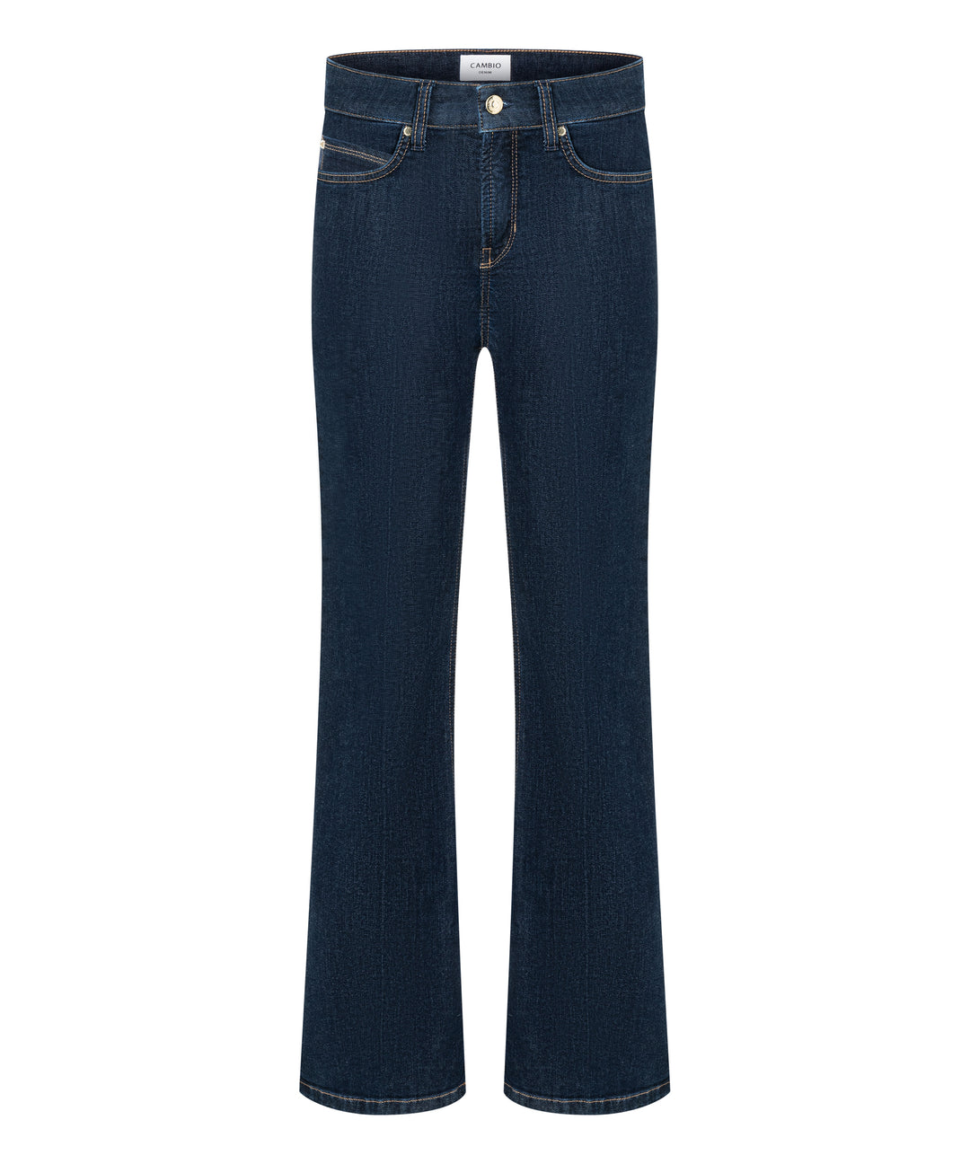 Jeans Cambio Paris flared basic rinsed washed. Super schöne und moderne Jeans in einem ungewaschenen blau. Die Jeans ist lang und schmal geschnitten und hat einen leichten Kick. Die Jeans hat eine mittlere Leibhöhe und einen Reißverschluss. Die Form ist ein 5-Pocket-Style