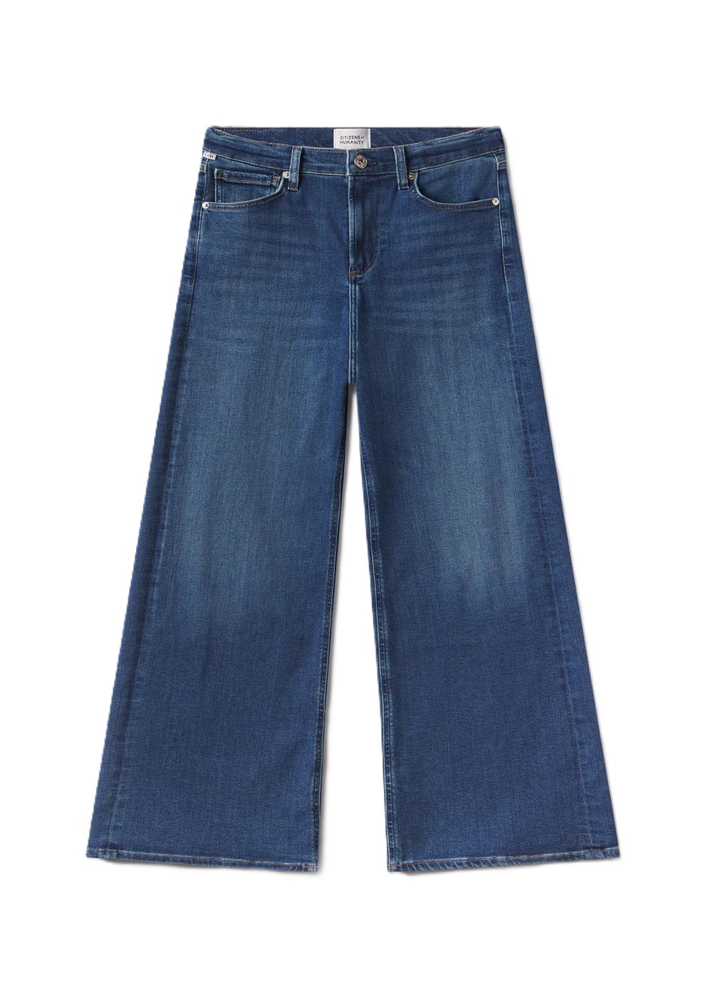 Jeans Citizens of Humanity Lyra. Diese schöne Jeans in mittelblau hat durch ihr angenehmes Stretch-Material einen hohen Tragekomfort. Sie hat ein gerades lässiges Bein. Die Jeans sitzt highwaist. Die Jeans hat Taschen, einen Knopf und einen Reißverschluss. 