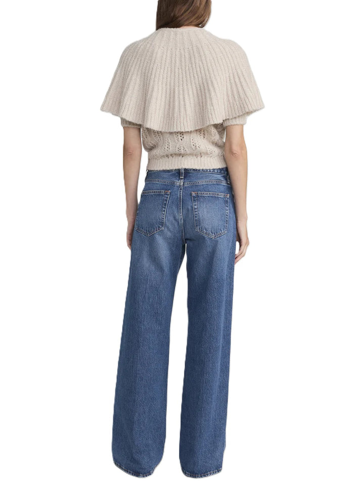 Jeans von Frame Stroll in blau mit langem geraden Bein und Gürtelschlaufen. Die Jeans hat Stretch und Taschen. 