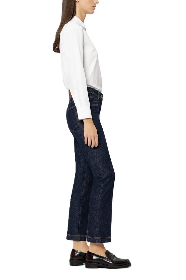 Hose von Luisa Cerano Authentic Kickflare Denim- Dunkelblau in gerader Form. Jeans mit Kontrastnähten und geradem Bein. 