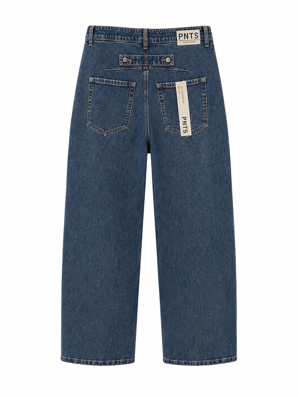 Jeans PNTS 38_THE SUPER B. Jeans in dunkelblau mit Riegel auf der Rückseite und langem geraden Bein. Reißverschluss und 5-Pocket Style. 
