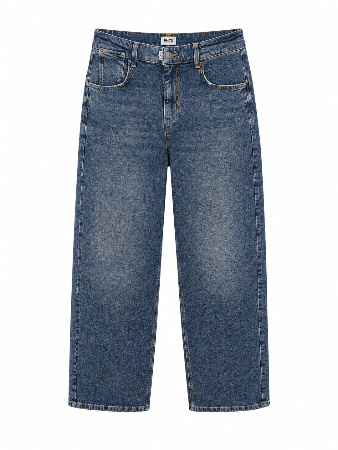Jeans PNTS 38_THE SUPER B. Jeans in dunkelblau mit Riegel auf der Rückseite und langem geraden Bein. Reißverschluss und 5-Pocket Style. 