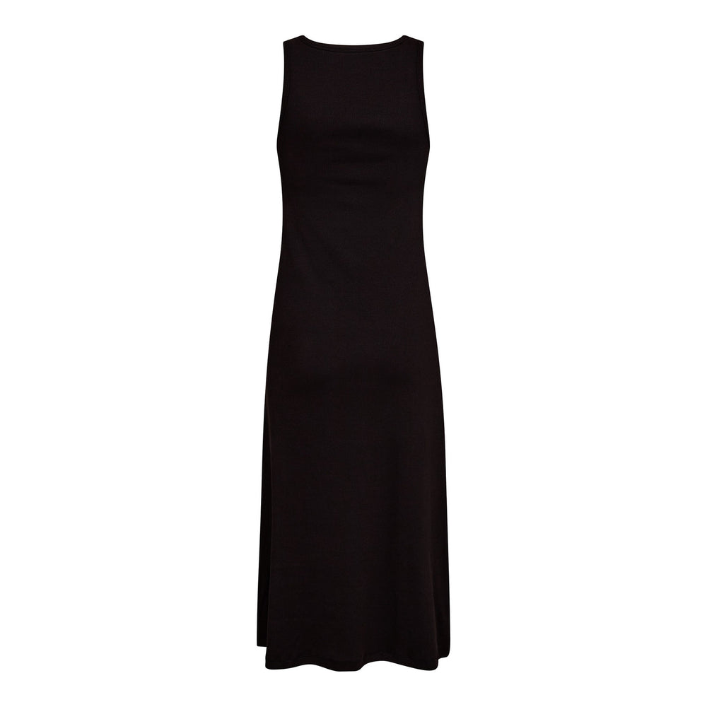 Kleid Co'Couture GrannyCC Rib Emb Tank Dress in schwarz. Feminines Kleid aus einem gerippten Stoff in schwarz. Das Kleid hat einen Rundhalsausschnitt und keine Ärmel. Es ist anliegend geschnitten und figurbetont. Das Kleid ist mittelllang und besteht aus einer angenehmen Ware.