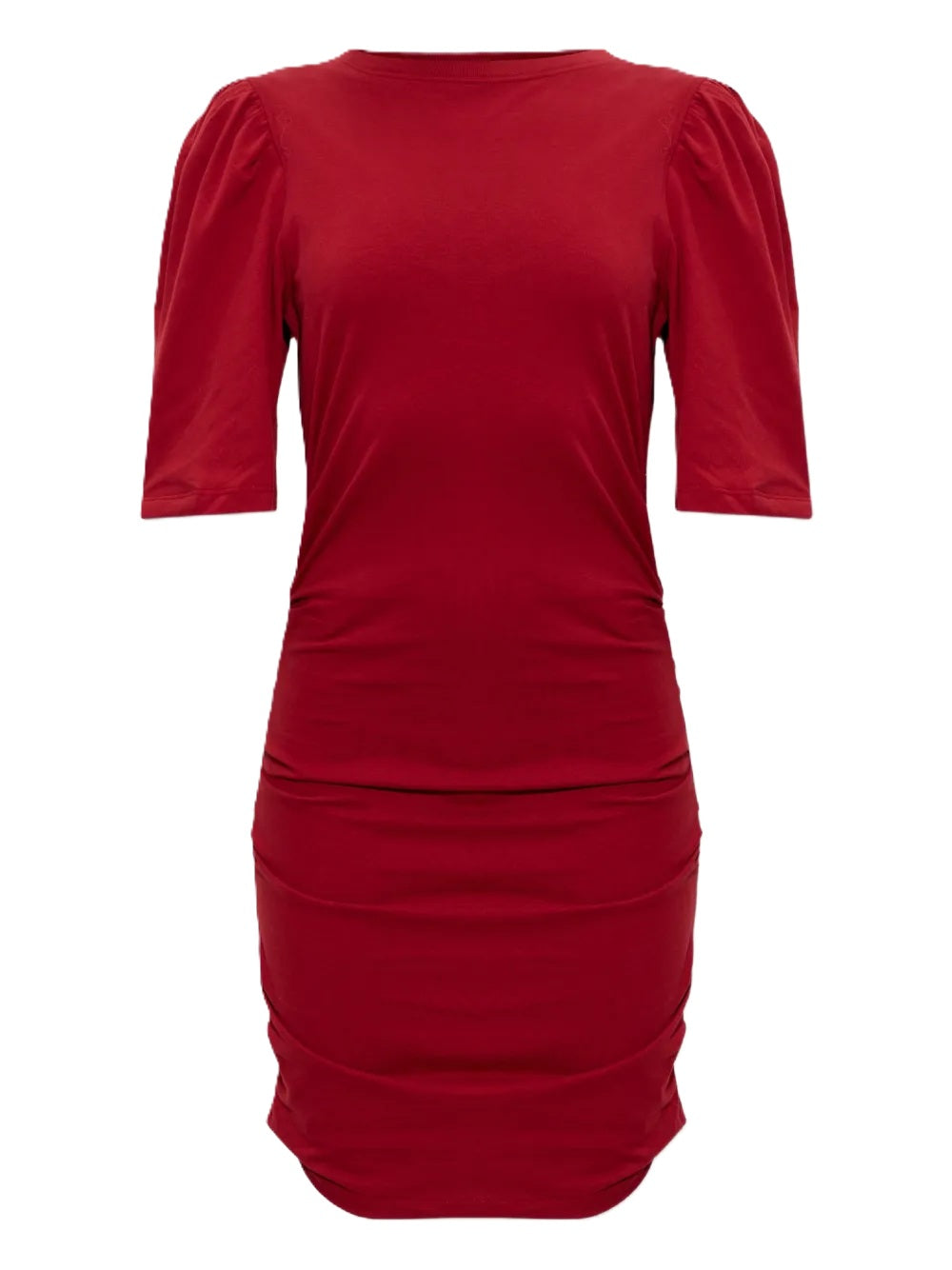 Kleid Isabel Marant MYLDA in cherry rot. Dieses wunderschöne Kleid aus organischem Baumwolljersey verbindet eine klare, moderne Linie mit raffinierten Details. Ein runder Halsausschnitt, voluminöse, geraffte 3/4-Ärmel und eine elegante Drapierung.