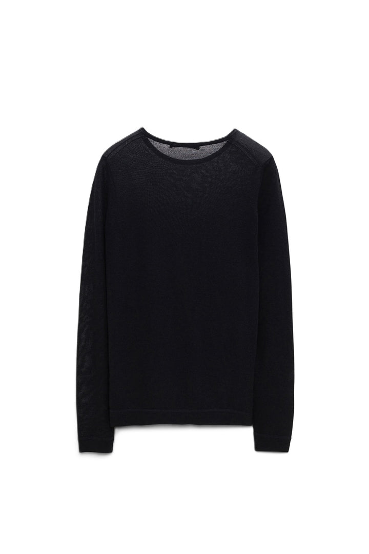 Kaschmir Pullover Dorothee Schumacher Bodycon Luxury O-Neck in pure black. Weicher, leichter Kaschmirstrick mit figurnahem Schnitt. Rundhalsausschnitt. Flatlock-Nahtdetails an Halsausschnitt, Saum und Ärmelbündchen.