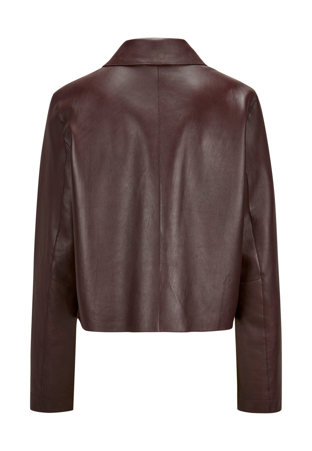 Bordeauxrote Lederjacke von Milestone, mit Hemdkragen und Knopfverschluss.