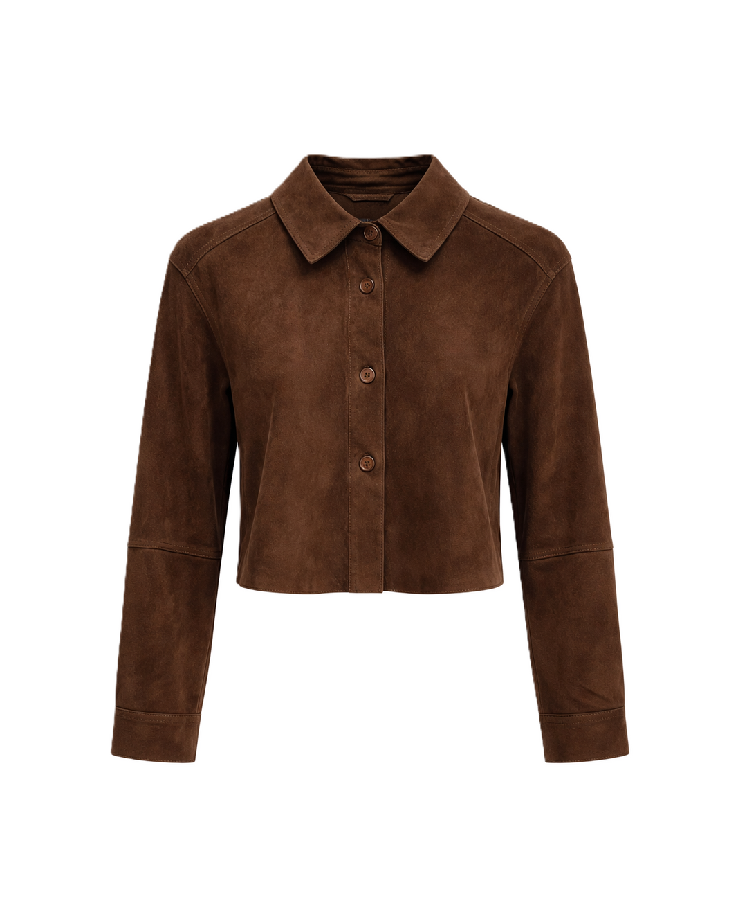 Lederjacke von Milestone mit Hemdkragen und Knöpfen in braun. Sie hat einen verkürzten Schnitt.