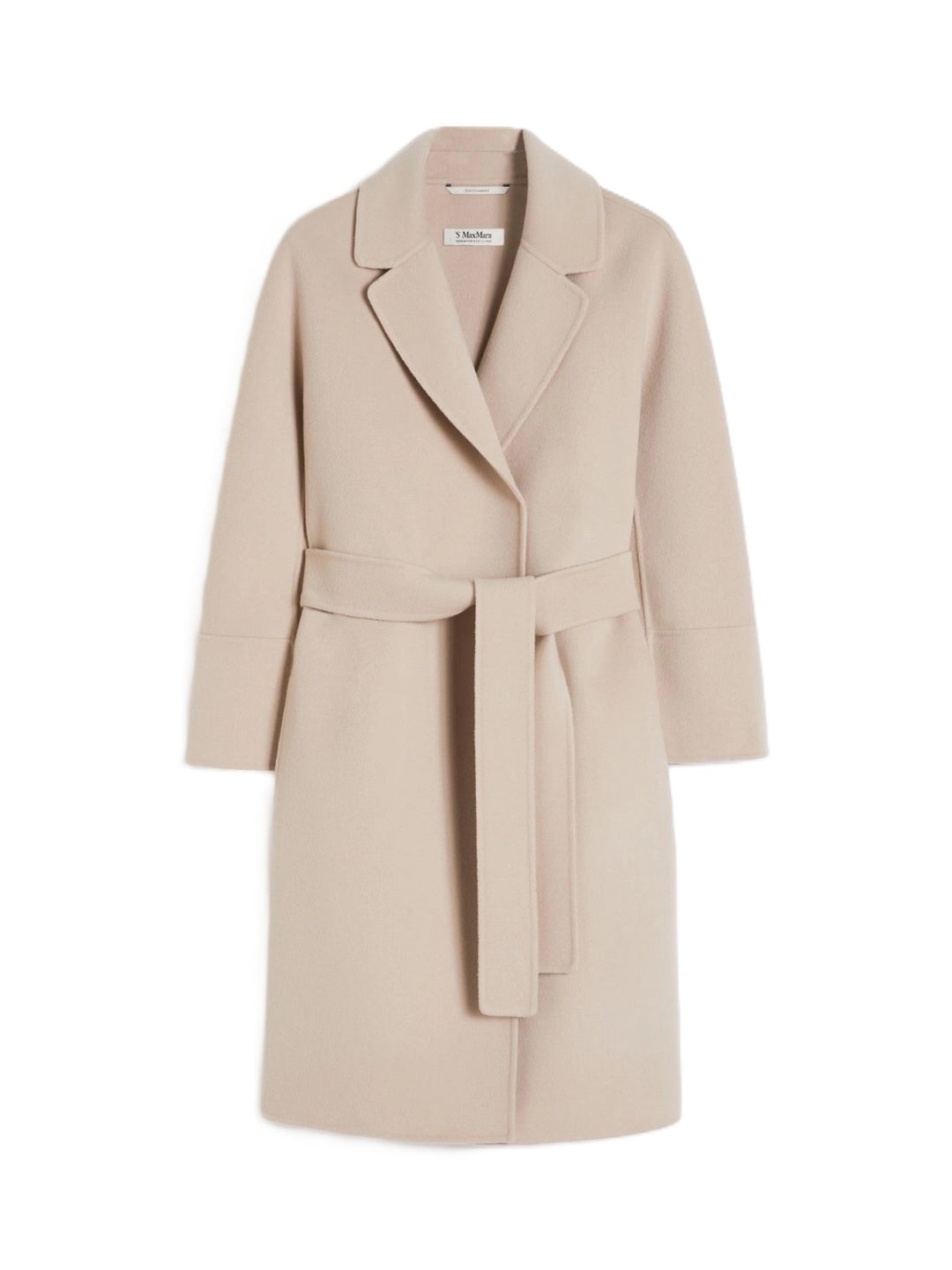 Mantel von S Max Mara ARONA in creme. Die Jacke hat einen Gürtel und Kragen. Wintermantel aus Doubleface. 