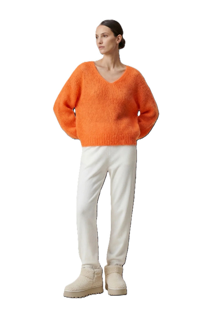 Pullover American Dreams Milana LS Alpaca Pullover in orange mit V Ausschnitt oversized