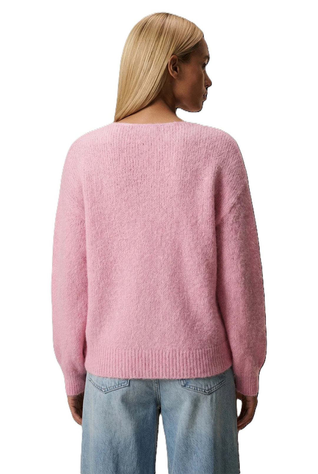 Pullover American Dreams Milana LS Alpaca Pullover in pink mit V Ausschnitt oversized Strickbund 