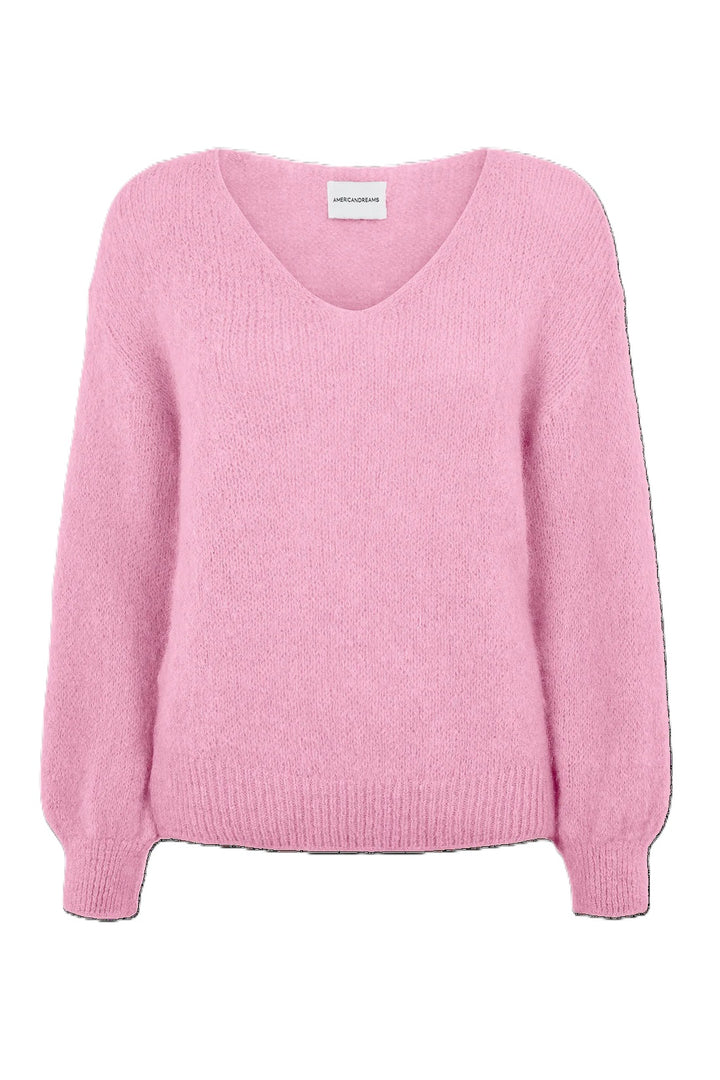 Pullover American Dreams Milana LS Alpaca Pullover in pink mit V Ausschnitt oversized Strickbund 