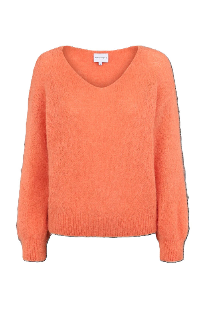 Pullover American Dreams Milana LS Alpaca Pullover in orange mit V Ausschnitt oversized 