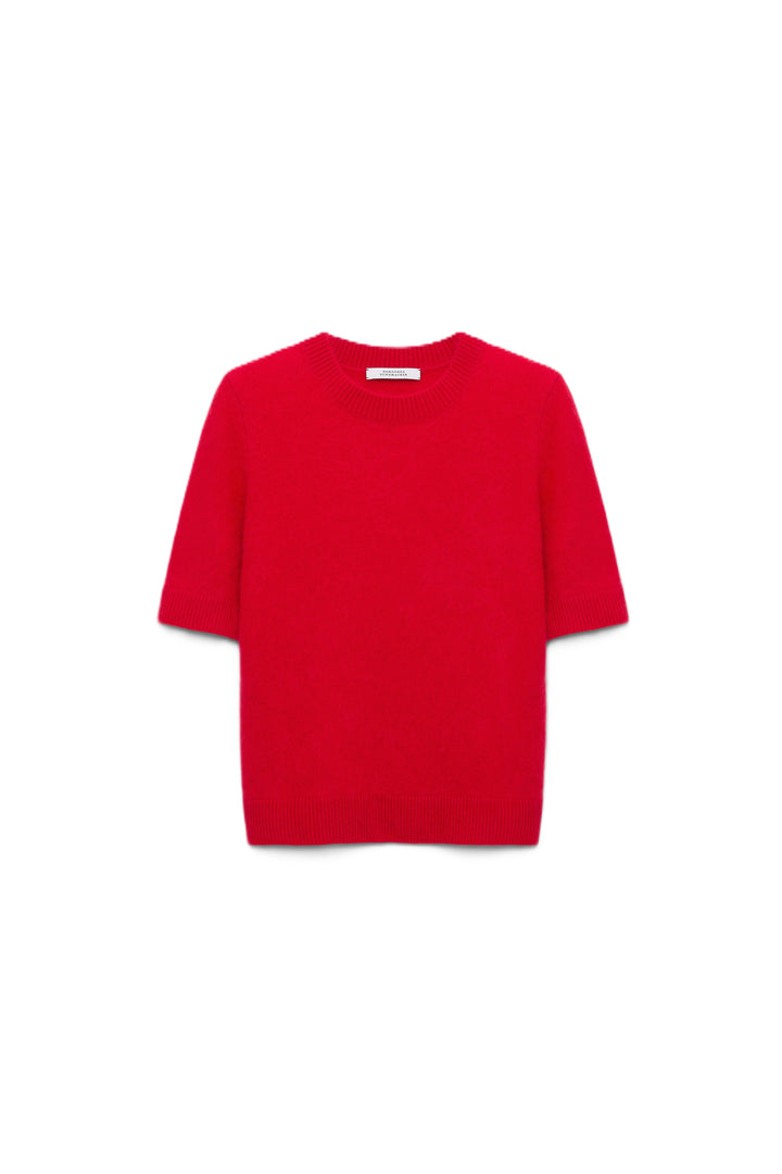 Pullover von Dorothee Schumacher FLUFFY STATEMENTS pullover in rot. Der Pullover hat einen Halbarm und einen Rundhalsausschnitt. 