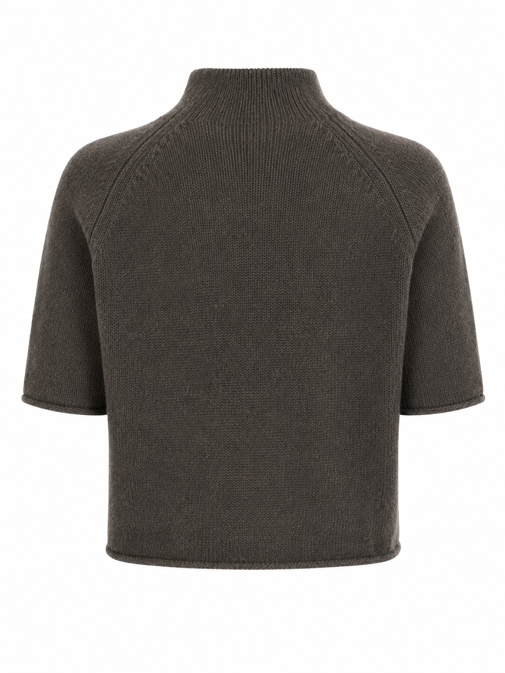 Kurzarm-Pullover von Handmade aus Kaschmir mit Stehkragen, Raglanärmeln und Cropped-Schnitt, erhältlich in Braun.