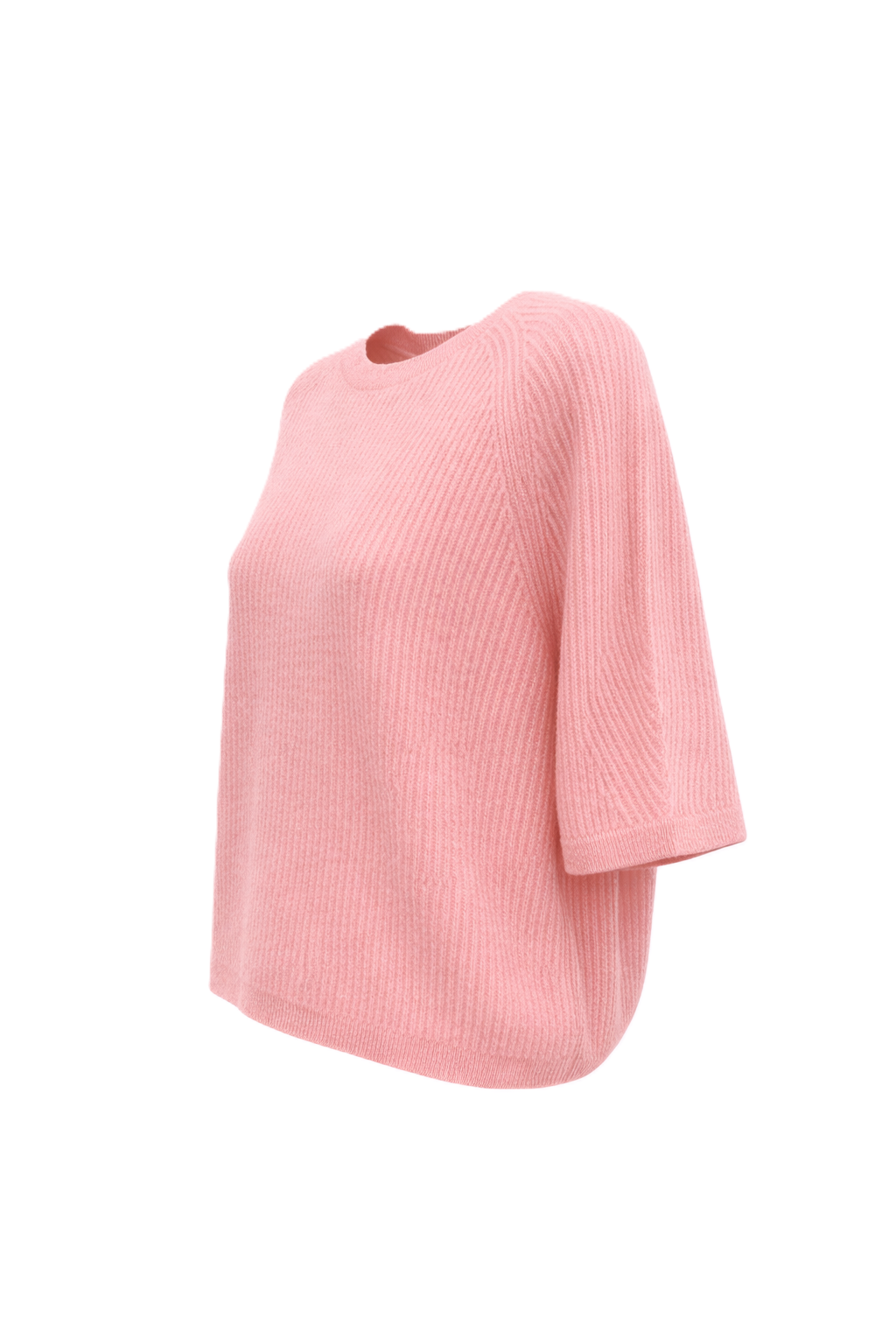 Handgemachter Stickpullover von Handmade mit halblangen Ärmeln und Rundhalsausschnitt. Aus weicher Kaschmir Seide Qualität in zartem rosa, passend zu Frühling und Sommer Outfits.