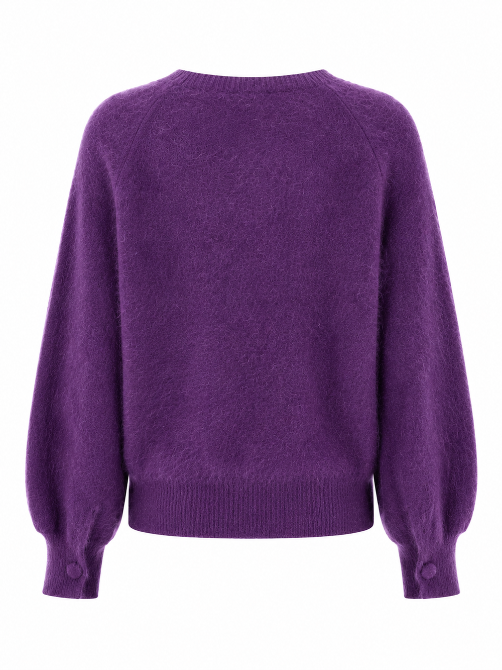 Der Kaschmir-Wolle Pullover von der Marke Herzens hat lange Ballonärmel. Er hat einen Rundhalsausschnitt und ist in der Farbe Lila.