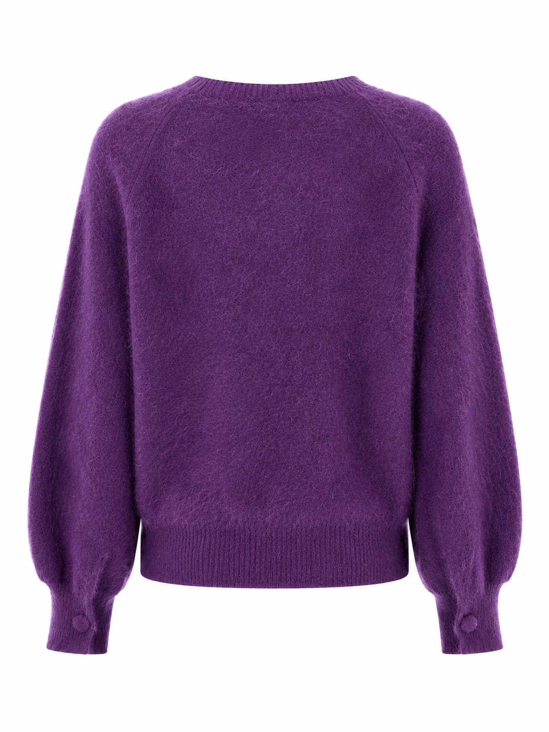 Der Kaschmir-Wolle Pullover von der Marke Herzens hat lange Ballonärmel. Er hat einen Rundhalsausschnitt und ist in der Farbe Lila.