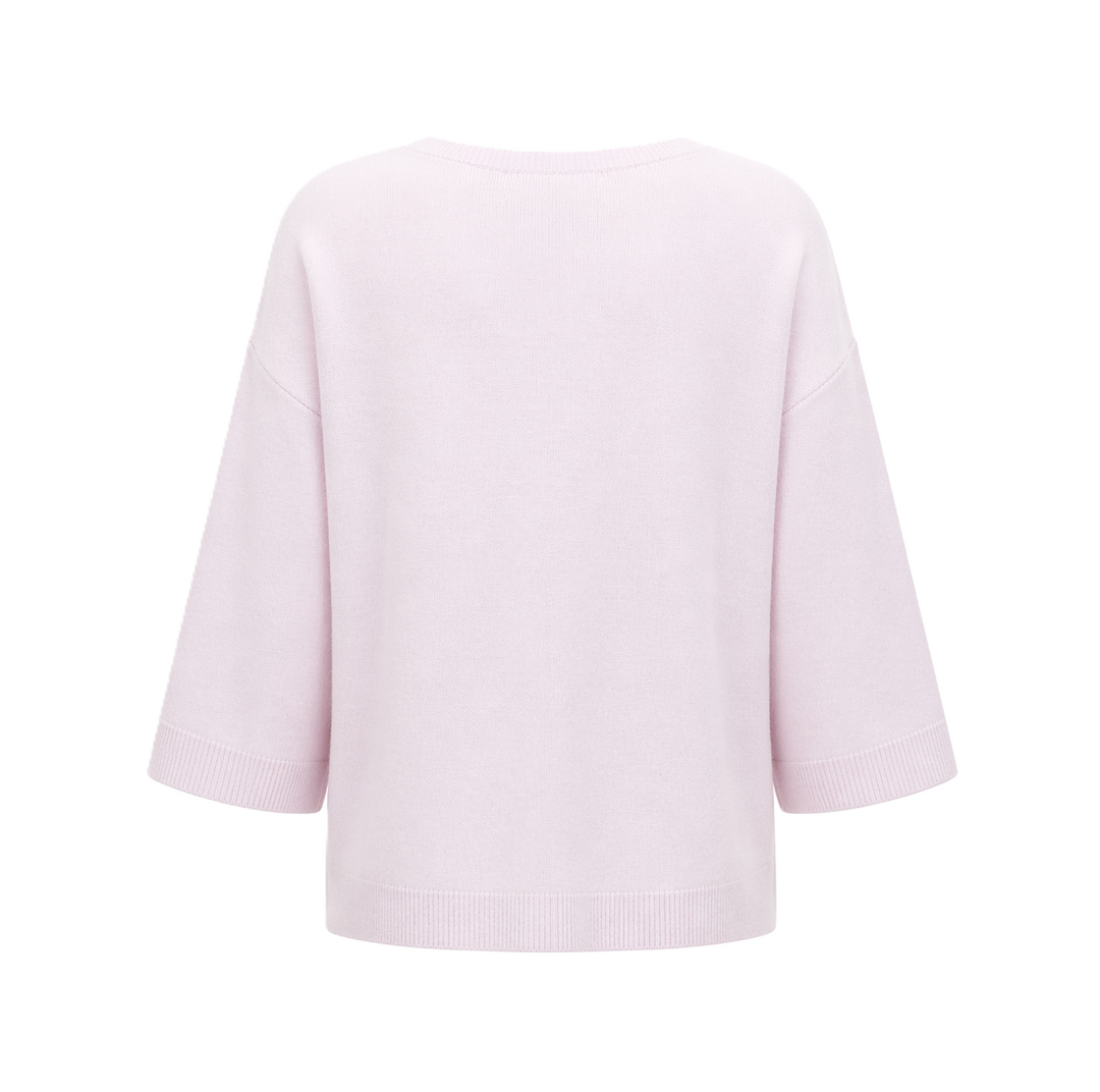 Rosa Kaschmir Wolle Pullover mir weiten Ärmeln und Rundhalsausschnitt von Marke Herzens.