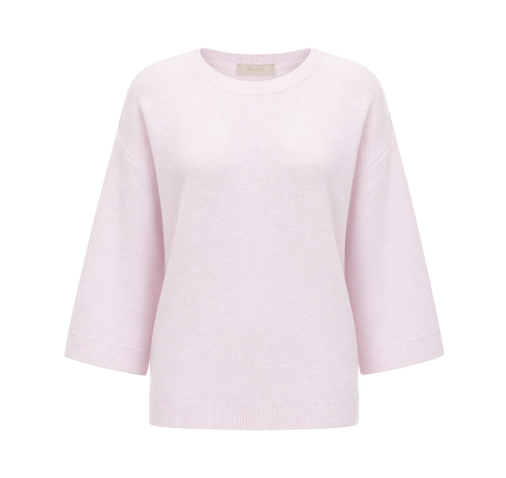 Rosa Kaschmir Wolle Pullover mir weiten Ärmeln und Rundhalsausschnitt von Marke Herzens.